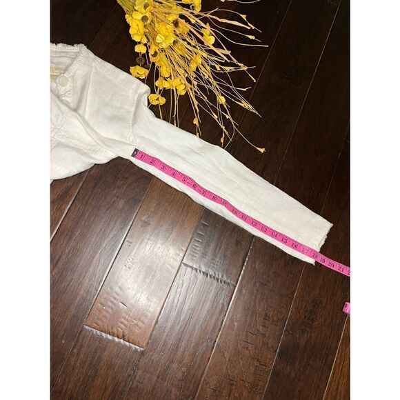 Micheal Kor 100% linen cream frayed trim button up jacket/blazer sz 0 - Picture 8 of 9